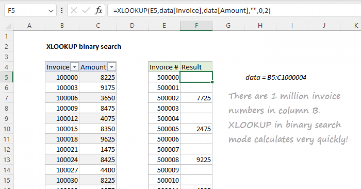 XLOOKUP binary search Excel formula Exceljet