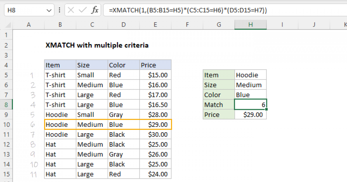 XMATCH with multiple criteria - Excel formula | Exceljet