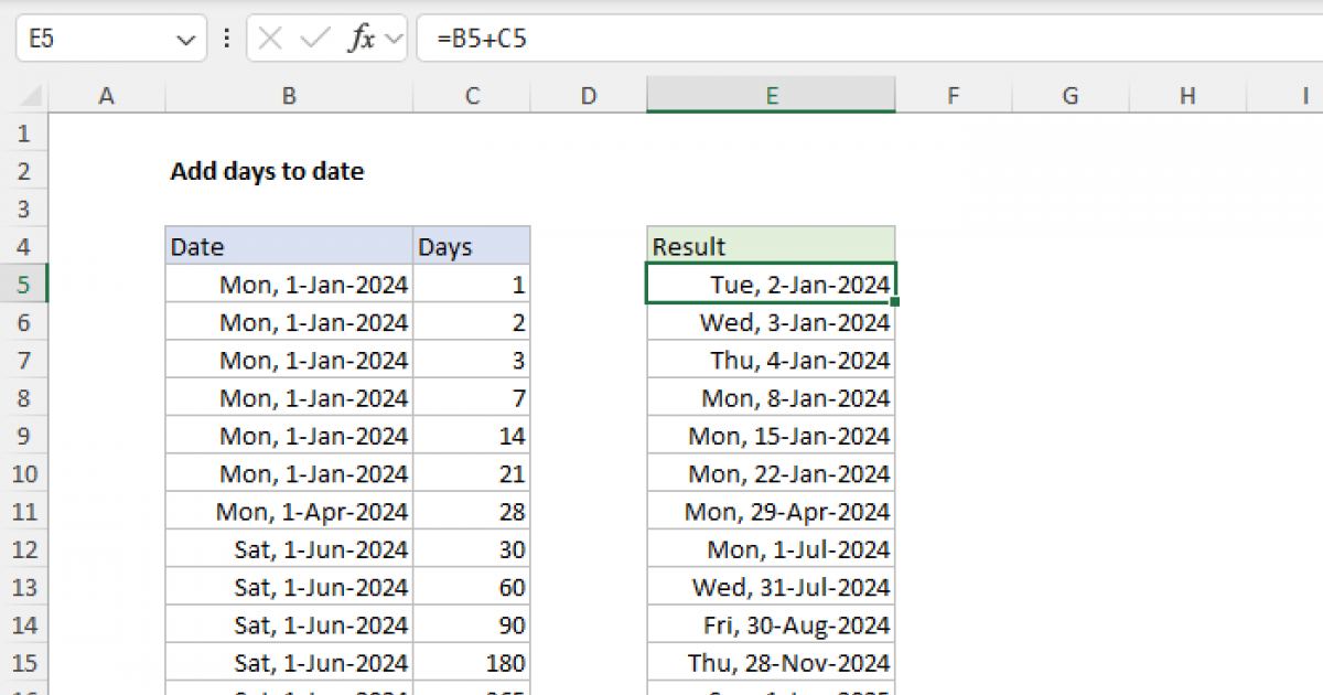 Add days to date - Excel formula | Exceljet