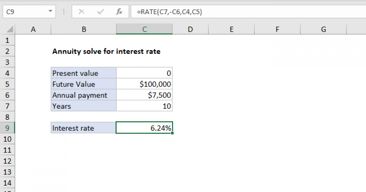 Annuity solve for interest rate - Excel formula | Exceljet