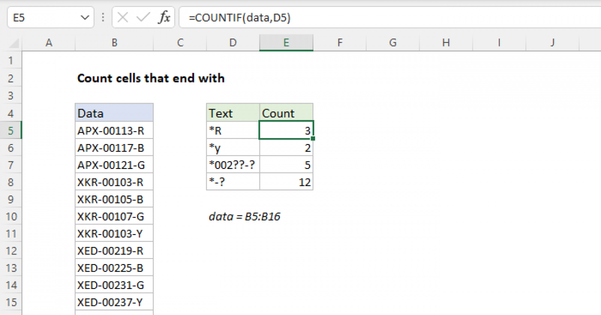 Count cells that end with - Excel formula | Exceljet