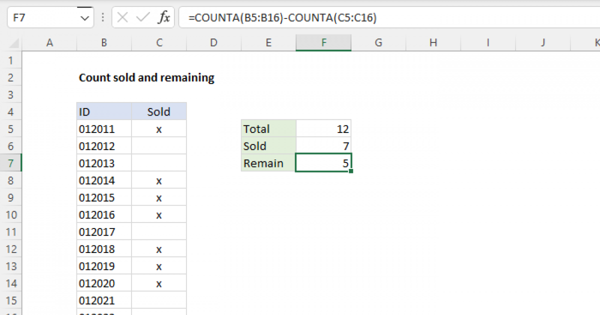 Count sold and remaining - Excel formula | Exceljet