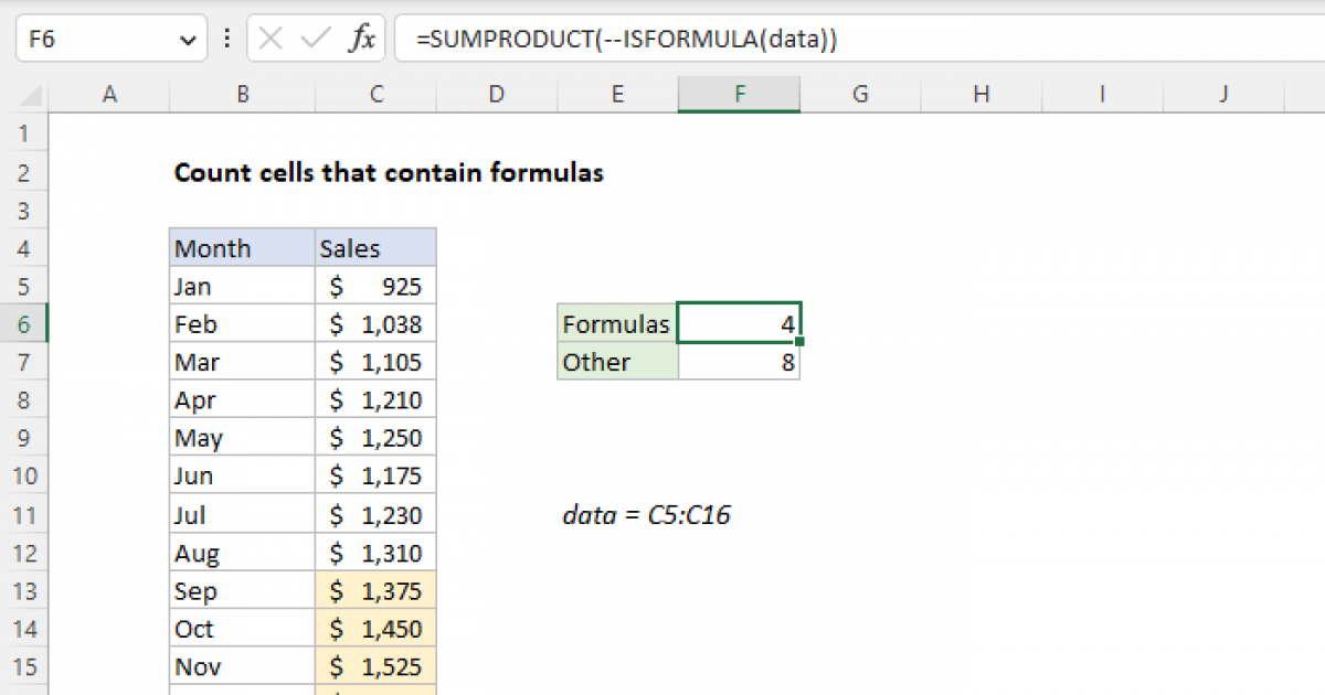 Count cells that contain formulas - Excel formula | Exceljet