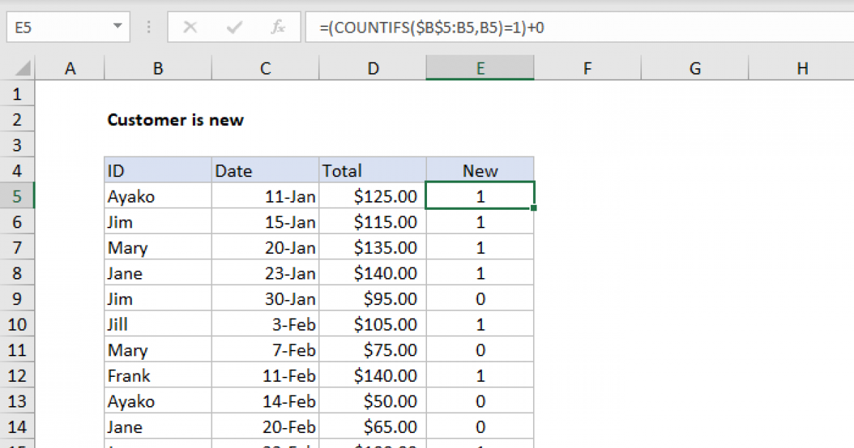 Customer is new - Excel formula | Exceljet