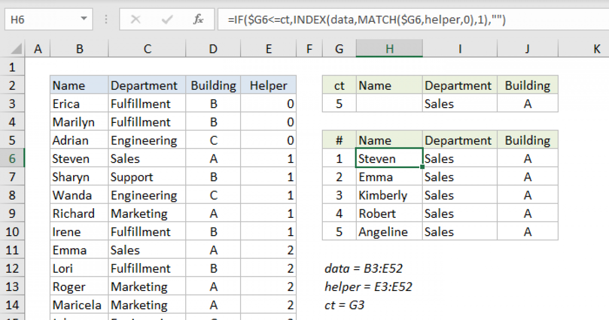 INDEX and MATCH all matches - Excel formula