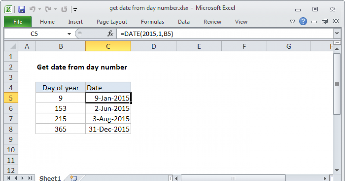 Get date from day number - Excel formula | Exceljet