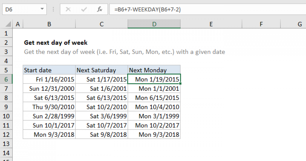 Get next day of week - Excel formula | Exceljet