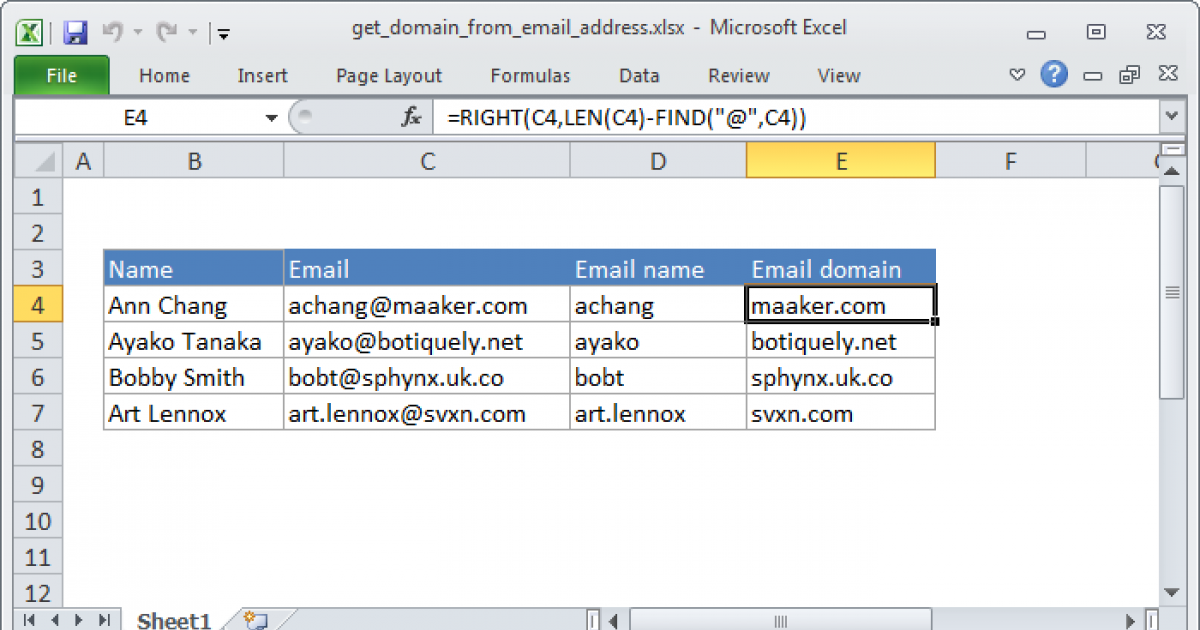 Get Domain From Email Address Excel Formula Exceljet