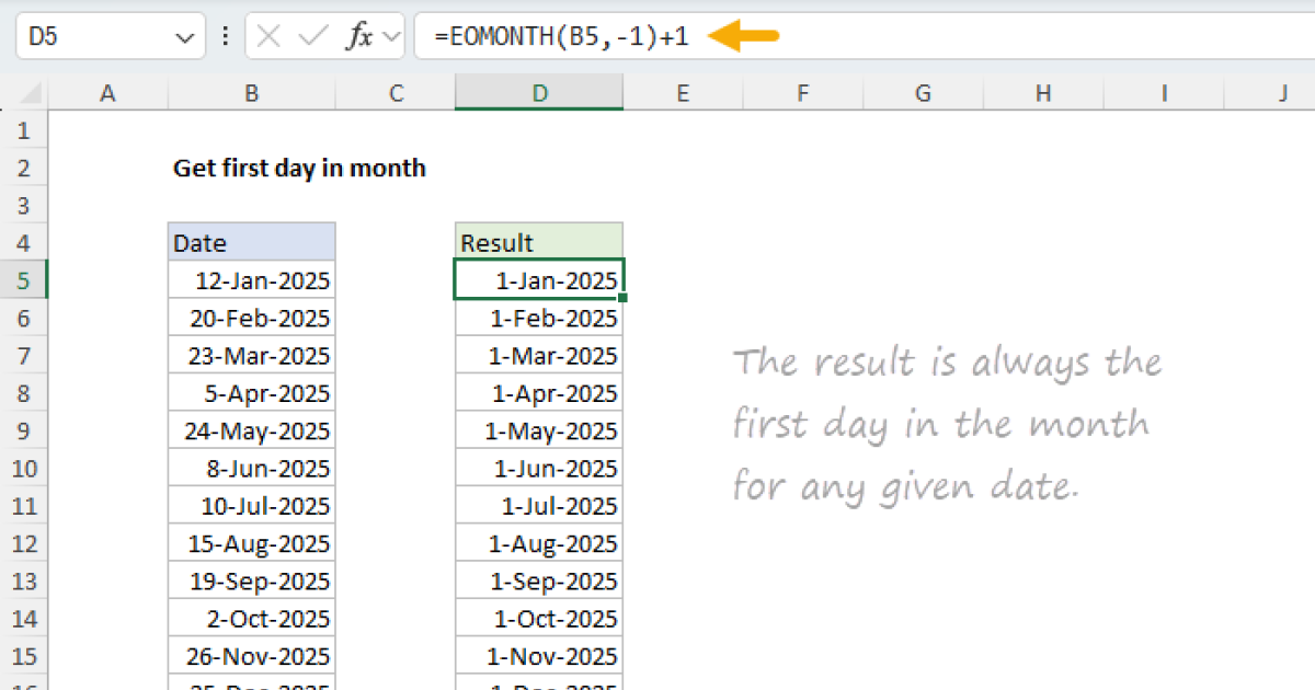 Get first day of month - Excel formula | Exceljet