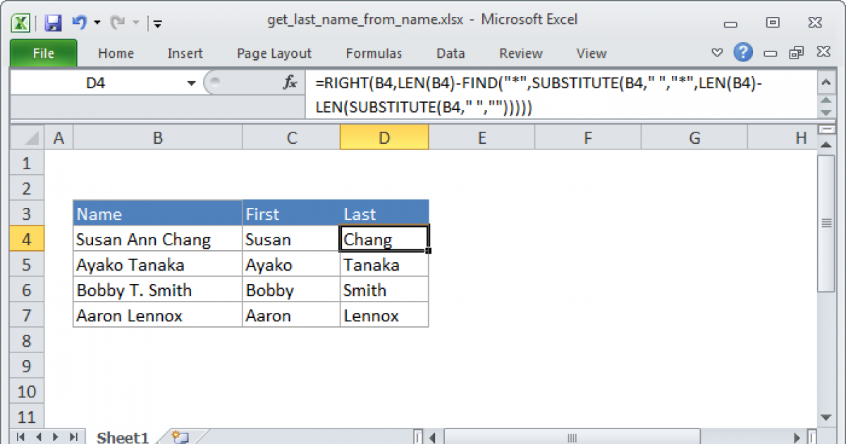 Remove middle initial from full name in Excel