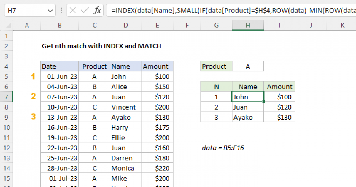 How to vlookup find the first, 2nd or nth match value in Excel?