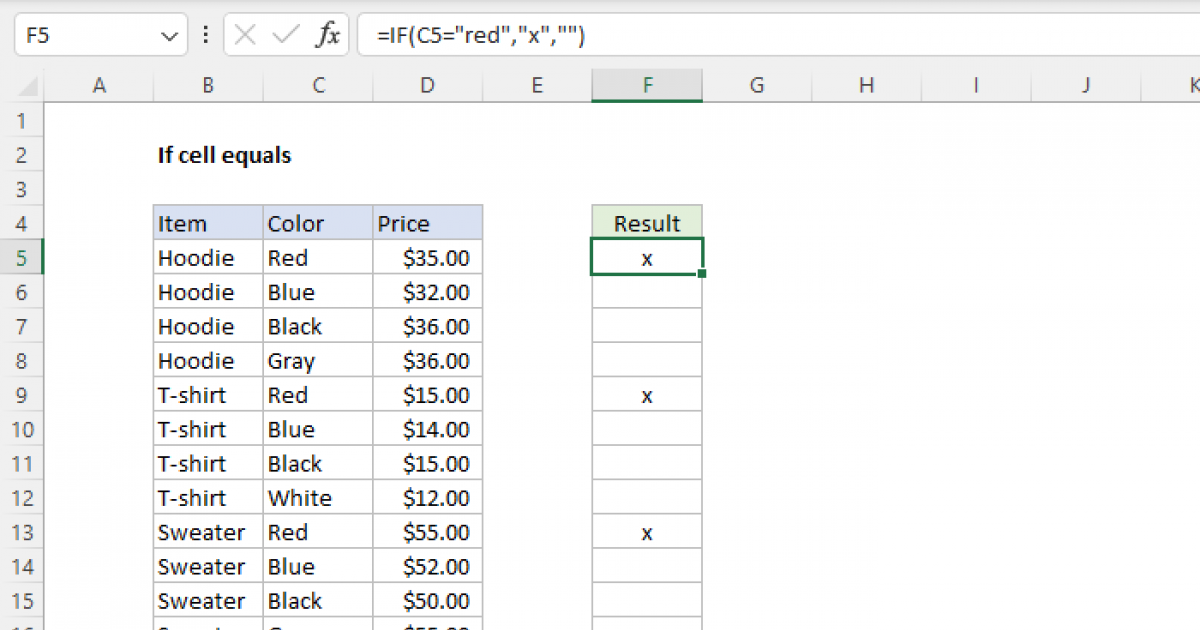 If cell equals Excel formula Exceljet