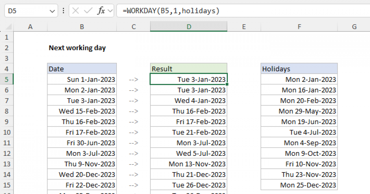 Next working day - Excel formula | Exceljet