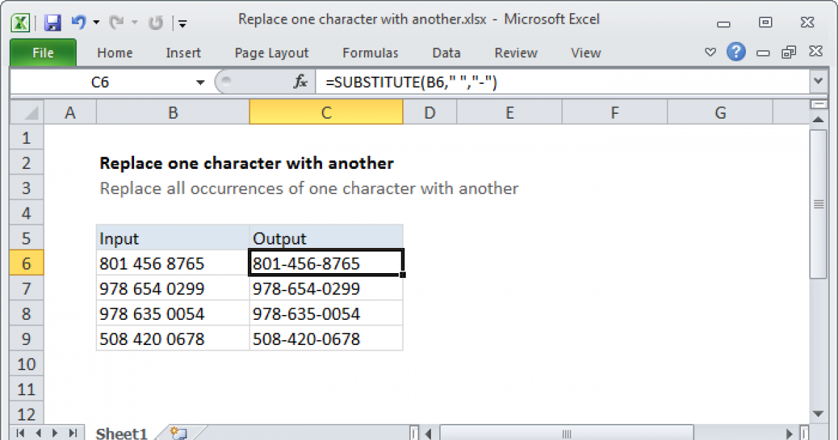Replace one character with another - Excel formula | Exceljet