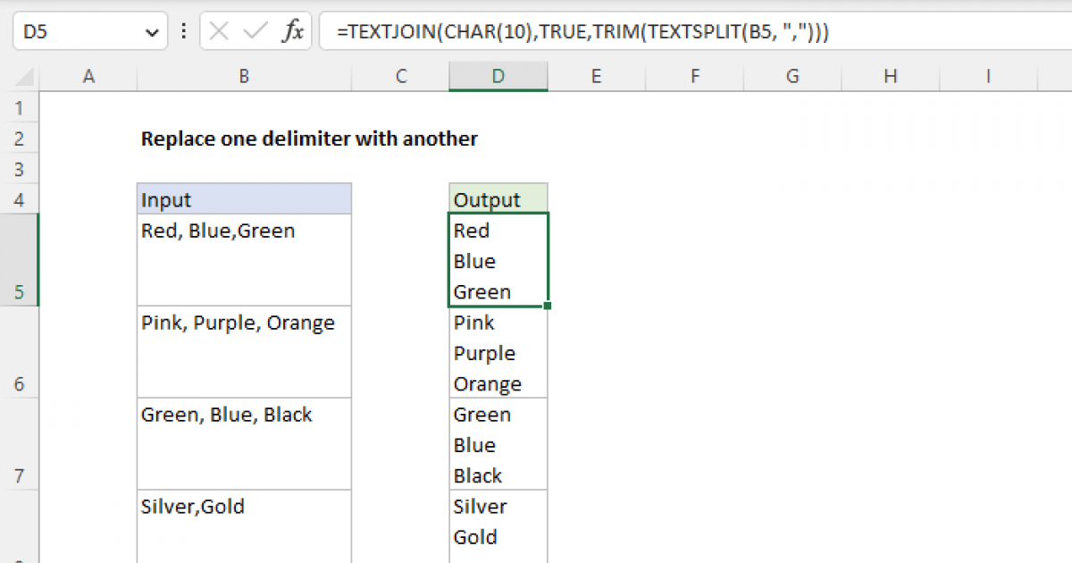 Replace one delimiter with another - Excel formula | Exceljet