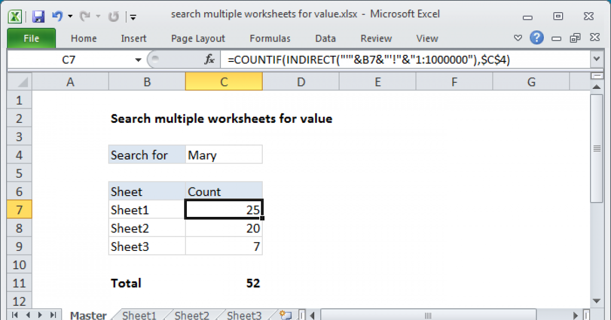 Search multiple worksheets for value - Excel formula | Exceljet