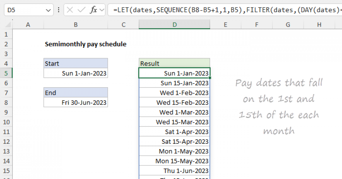 Semimonthly pay schedule Excel formula Exceljet