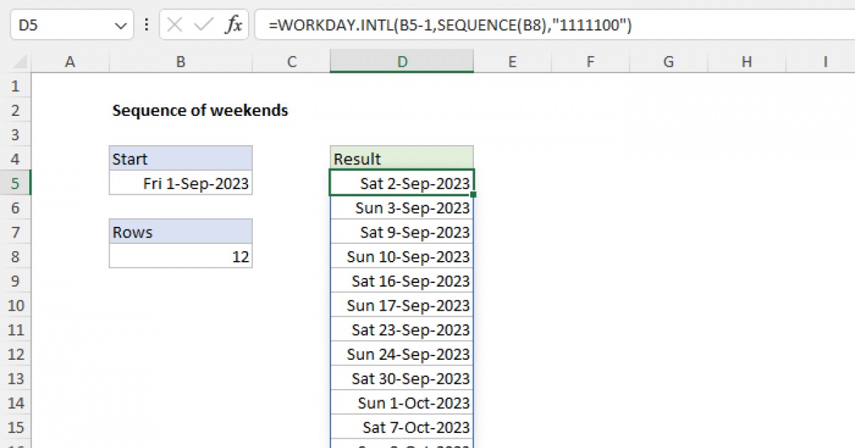 Sequence of weekends Excel formula Exceljet