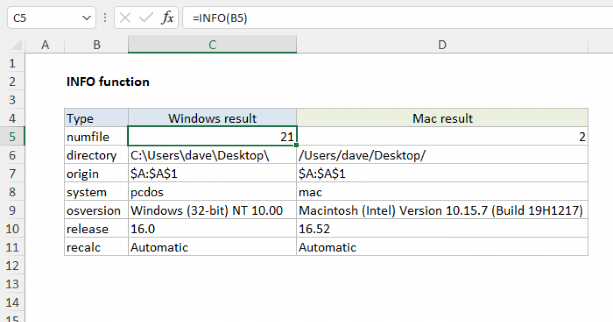Excel INFO function | Exceljet