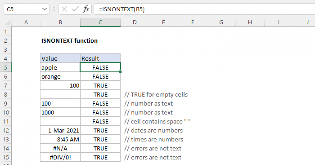 Excel ISNONTEXT function | Exceljet