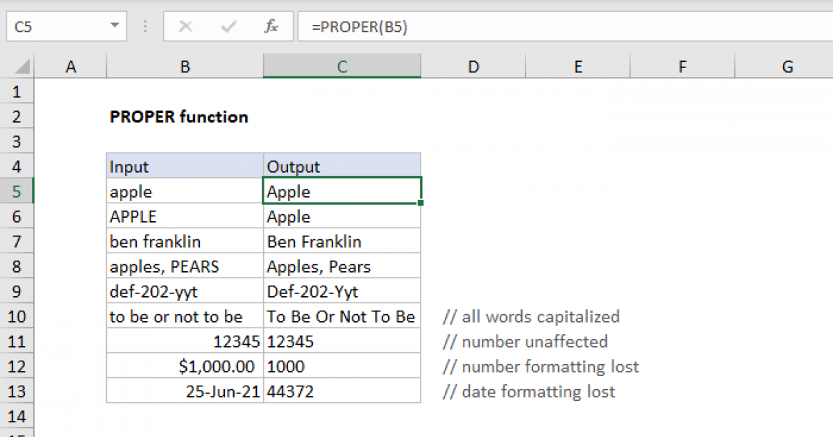 Proper Function In Excel With Example - Printable Templates Free