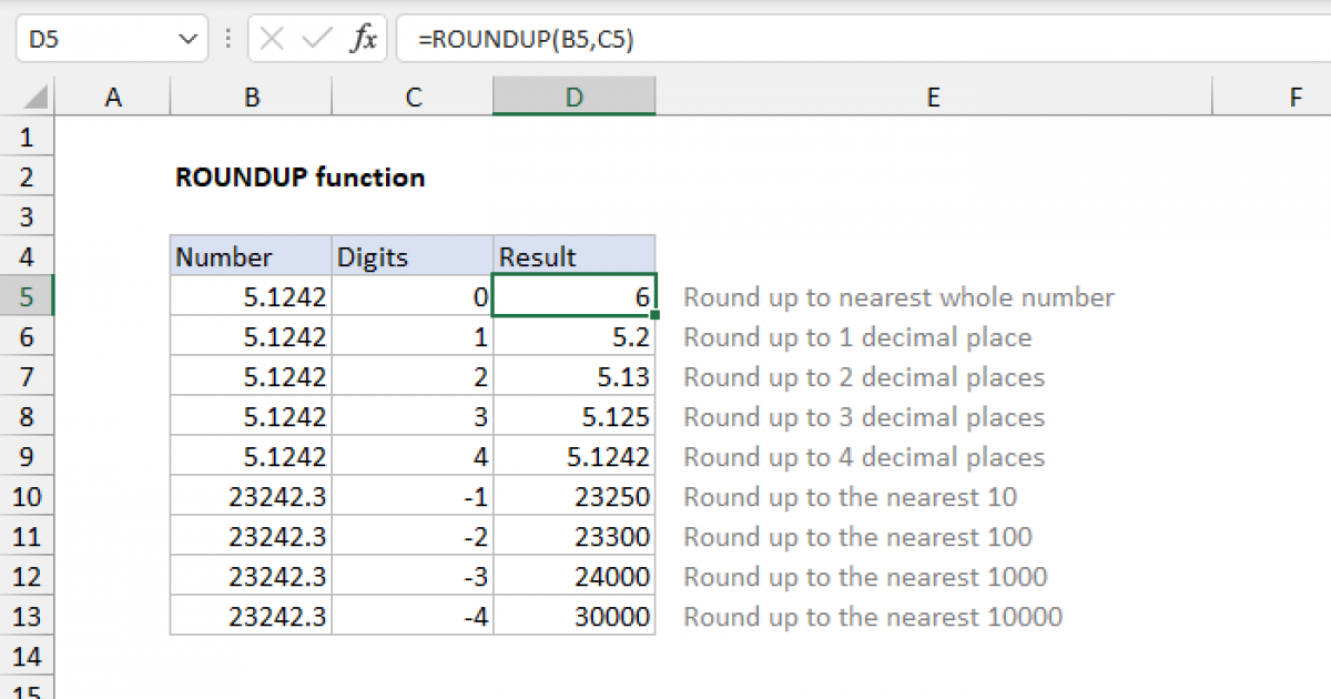 Excel ROUNDUP function | Exceljet