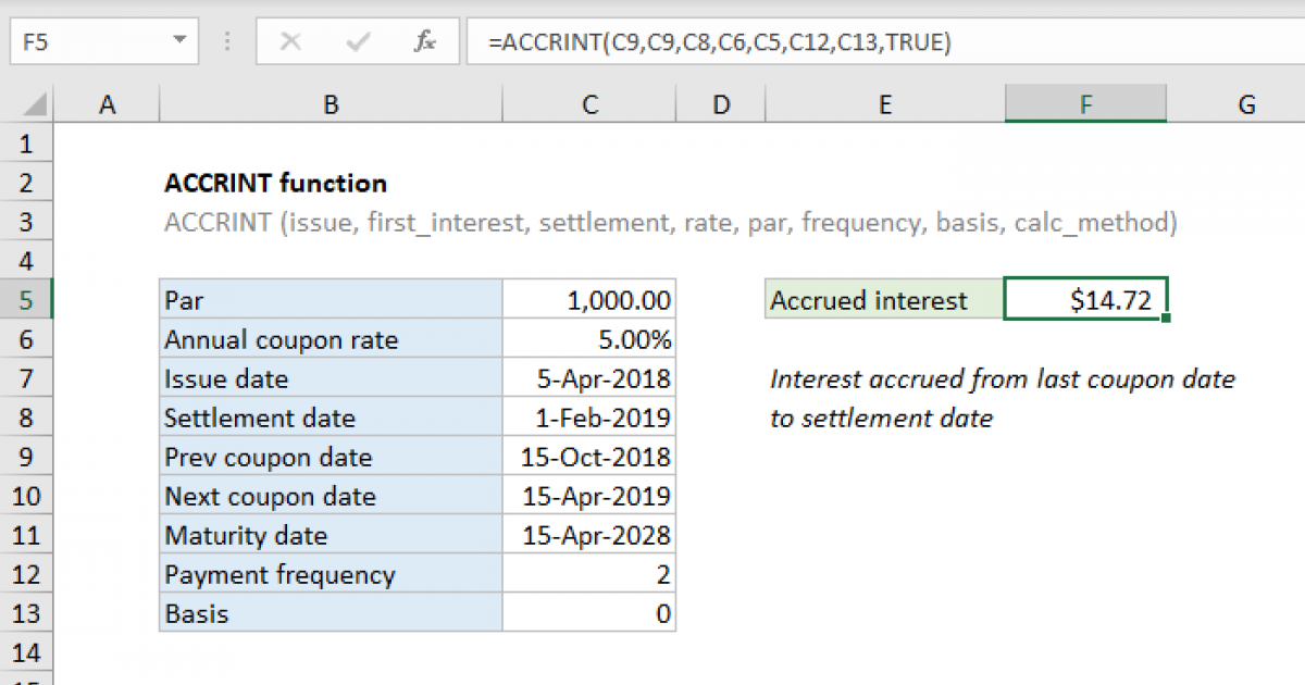Excel ACCRINT Function Exceljet