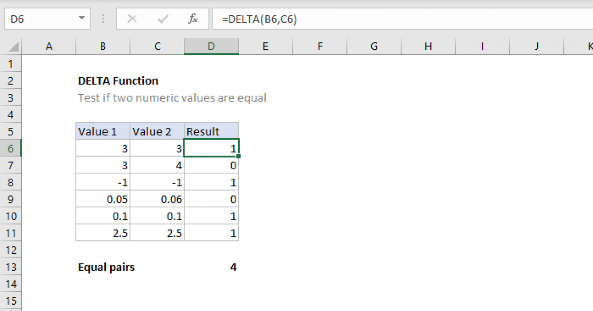 Excel DELTA Function Exceljet