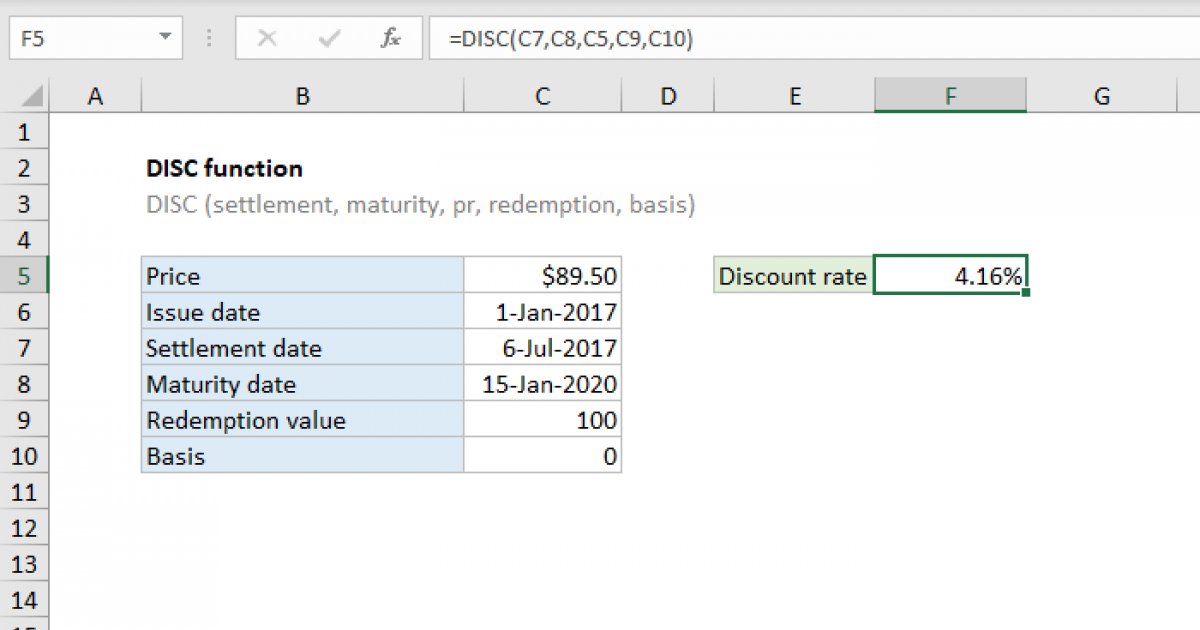 Excel DISC function Exceljet