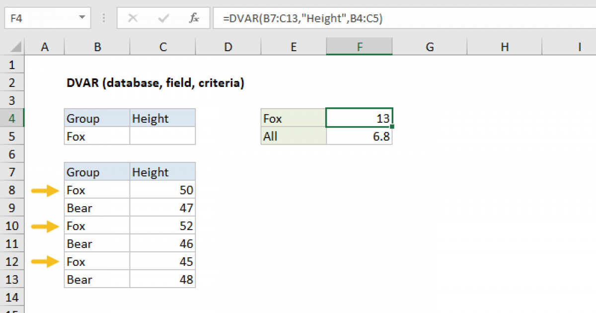 Excel Dvar Function Exceljet 5394