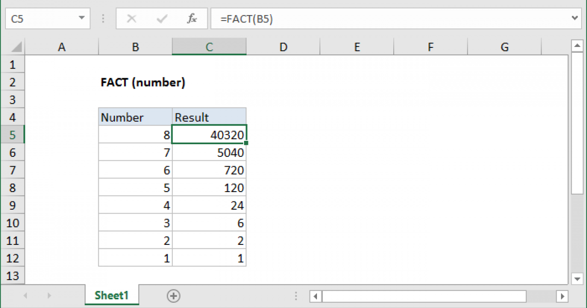 Excel FACT function | Exceljet