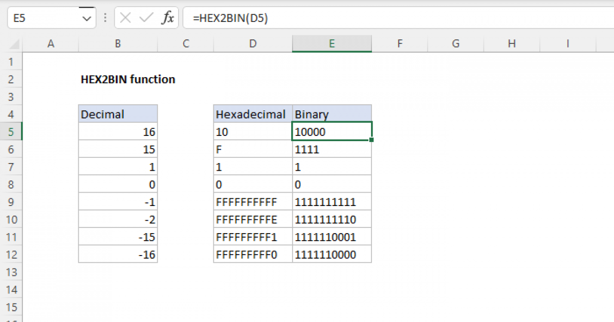 Excel HEX2BIN function | Exceljet