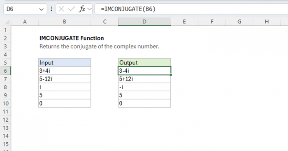 Excel IMCONJUGATE function | Exceljet