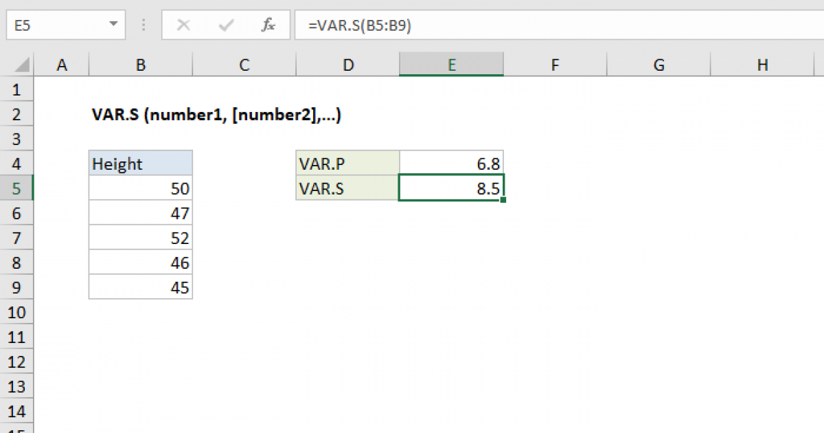 Excel VAR.S Function | Exceljet