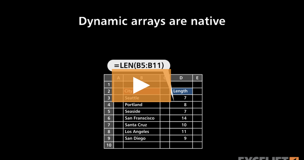 Dynamic arrays are native (video) | Exceljet
