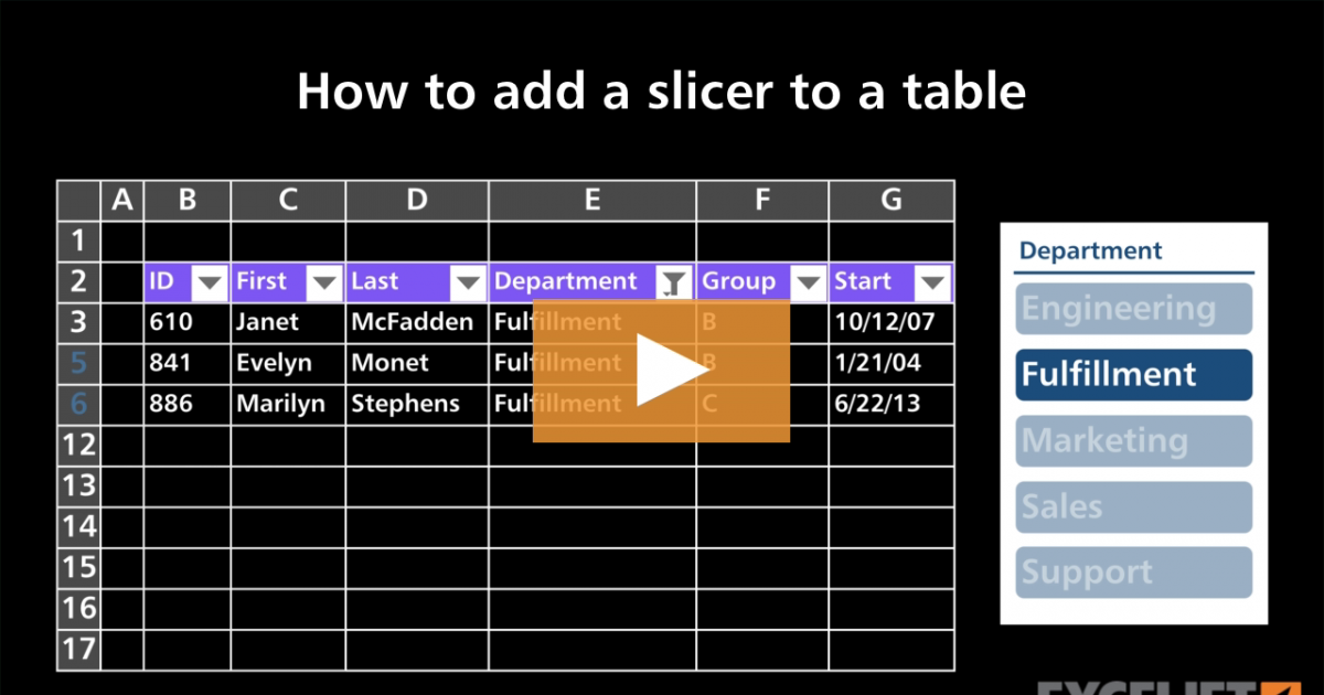 How to add a slicer to a table (video) | Exceljet