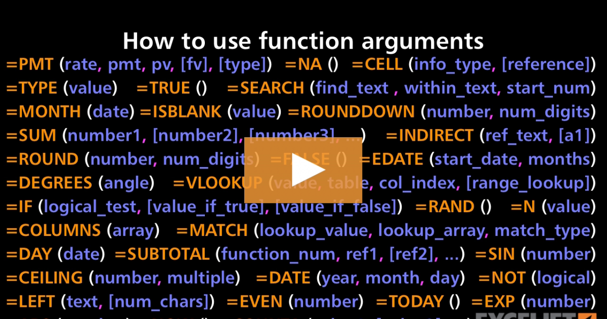 How to use function arguments (video) | Exceljet