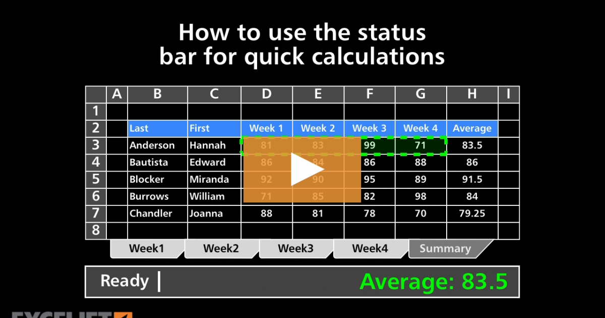 How to use the status bar for quick calculations (video) | Exceljet