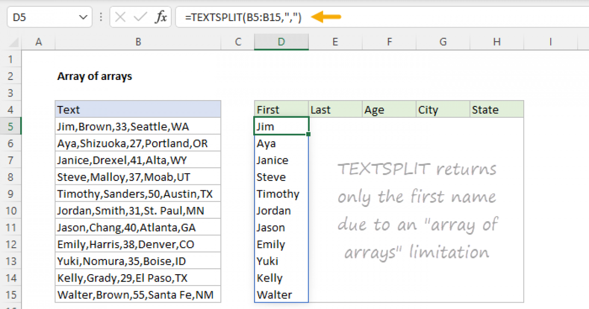 Excel Array of arrays | Exceljet
