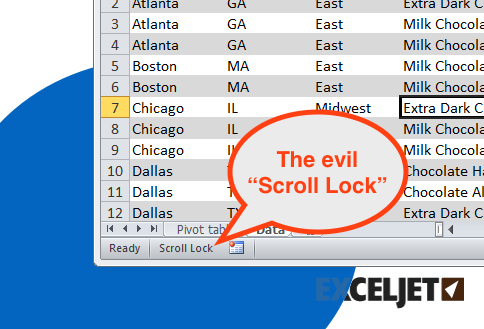 The evil scroll lock enabled in Excel 2010