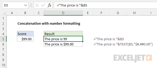 Concatenation with number formatting