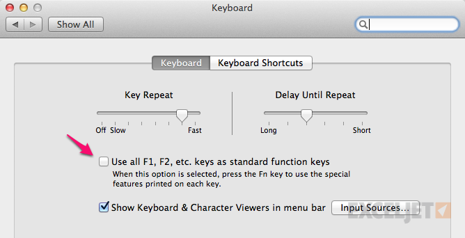 change the function of my f keys in excel for mac