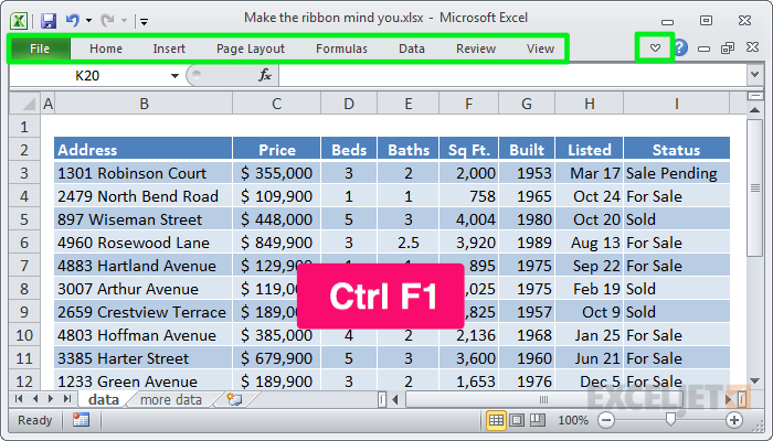 Excel 2010 Ribbon Shortcut