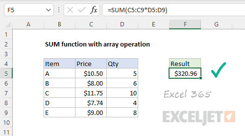 SUM function with array operation Excel 365