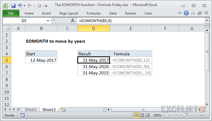 EOMONTH function example moving by years EOMONTH function example moving by years