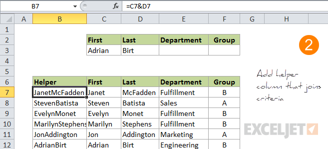 VLOOKUP multiple criteria step 2 - add a helper column that joins multiple criteria VLOOKUP multiple criteria step 2 - add a helper column that joins multiple criteria