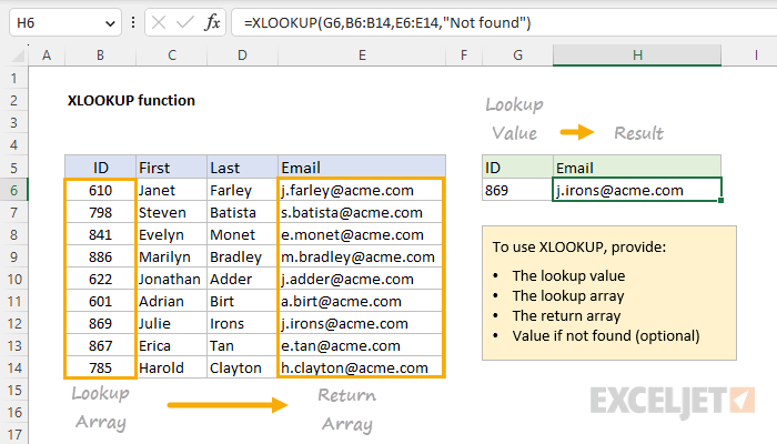 XLOOKUP exact match example