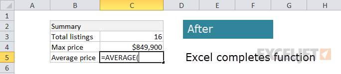 Excel auto-completes function Excel auto-completes function