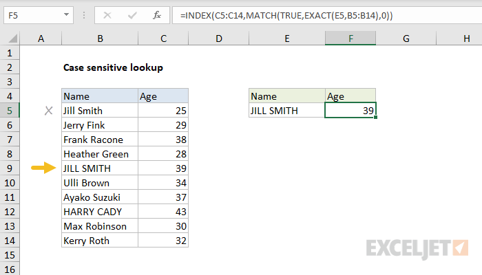 Case-sensitive lookup with INDEX and MATCH