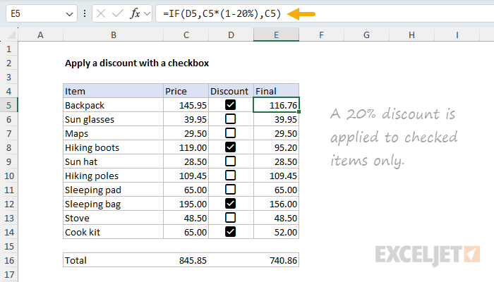 Changing formula output with a checklist (applying a discount)
